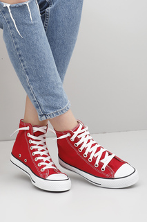 Красные льняные женские спортивные ботинки на шнуровке на плоской подошве, льняные кроссовки 35777 GÖNDERİ(R), красный
