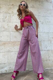 Женские льняные тканые брюки-палаццо цвета бежевого цвета с рисунком в стиле ретро ALC-X8515 Trend Alaçatı Stili, бежевый