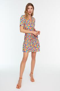 Разноцветное тканое платье с V-образным вырезом TWOSS22EL1687 Trendyol, разноцветный