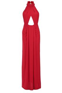 Красный воротник плиссированное длинное вечернее платье с открытой шеей и драпировкой Whenever Company