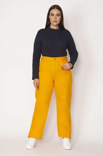 Женские оранжевые джинсы больших размеров из лайкры с высокой талией и 5 карманами Şans, оранжевый