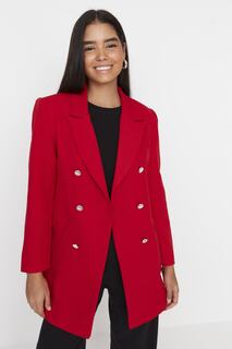 Красный тканый пиджак с двойными карманами и пуговицами Trendyol Modest