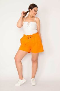 Женские оранжевые шорты больших размеров с эластичным поясом и карманами на шнуровке Şans, оранжевый