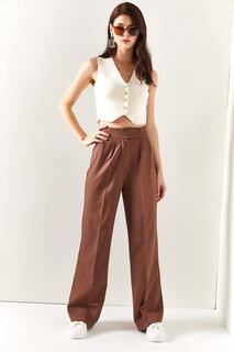 Женские плиссированные брюки-палаццо с застежкой-липучкой Olalook, коричневый