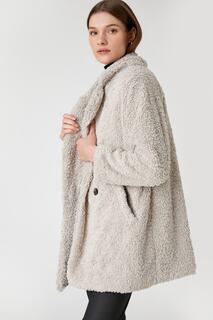 Двубортное короткое плюшевое пальто оверсайз Koton, серый