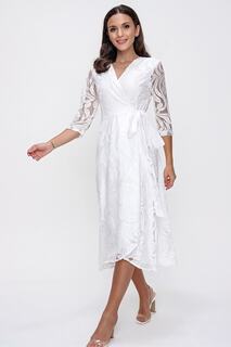 Двубортное кружевное платье с вырезом на подкладке и запахом, белое By Saygı, белый