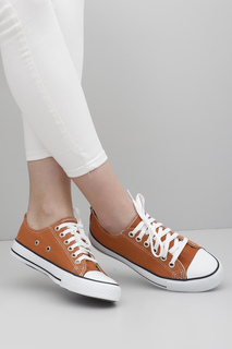 Кремовые женские льняные повседневные спортивные кроссовки на плоской подошве со шнуровкой 35222 GÖNDERİ(R), оранжевый