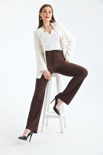 Женские полосатые брюки из лайкры с эластичной талией и широкими штанинами VOLT CLOTHİNG, коричневый