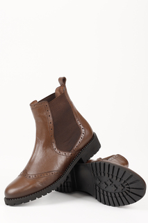 Женские повседневные ботинки «Челси» из натуральной кожи с круглым носком и резиновой подошвой на каблуке, кофе, 48443 GÖNDERİ(R), коричневый