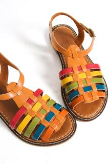 Разноцветные женские кожаные сандалии-гладиаторы с круглым носком Capone и ремешком Capone Outfitters, разноцветный