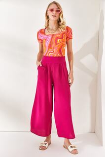 Женские плиссированные свободные брюки цвета фуксии с боковым карманом на молнии Olalook, розовый