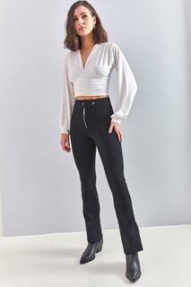 Женские расклешенные брюки с высокой талией на молнии Bianco Lucci, черный