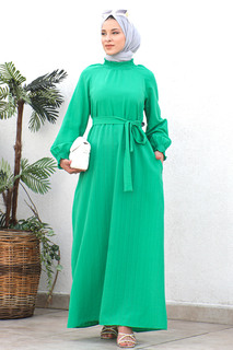 Детальное платье-хиджаб Gipe Tsd221204 Зеленый Tesettür Dünyası