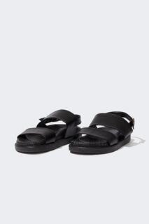 Женские сандалии с двойным ремешком на толстой подошве DeFacto, черный