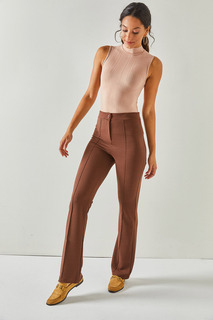 Женские светлые испанские брюки горько-коричневого цвета с детальной строчкой Olalook, коричневый