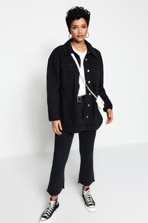Джинсовая куртка с двумя карманами антрацитового цвета Trendyol Modest, серый