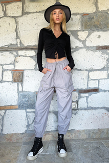 Женские серые спортивные брюки с молниями Trend Alaçatı Stili, серый