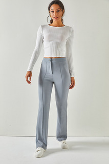 Женские серые легкие испанские брюки с детальной строчкой Olalook, серый