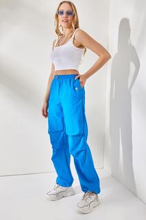 Женские синие брюки-парашют с карманами на шнурке Olalook, синий
