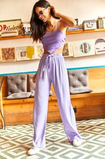 Женские сиреневые брюки-палаццо из висконовой ткани с поясом Olalook, фиолетовый