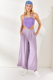 Женские сиреневые свободные брюки с боковым карманом на молнии и плиссировкой Olalook, фиолетовый