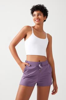 Женские сиреневые спортивные шорты с карманами и эластичной резинкой на талии, шорты базового кроя LOS OJOS, фиолетовый
