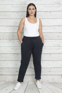 Женские спортивные брюки большого размера с эластичной резинкой на талии и карманами с детальными карманами темно-синего цвета Şans, темно-синий