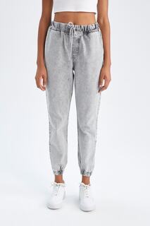 Джинсовые брюки из 100% хлопка с высокой талией и эластичными штанинами длиной до щиколотки DeFacto, серый