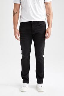 Джинсовые брюки Sergio Regular Fit Normal Mold с нормальной талией и зауженными штанинами DeFacto, черный