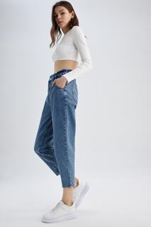 Джинсовые брюки длиной до щиколотки из 100% хлопка в бумажном пакете с короткими штанинами DeFacto, синий