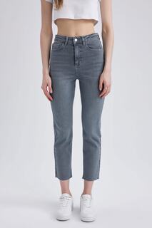 Джинсовые брюки прямого кроя с высокой талией и вырезом на мыске Mary DeFacto, серый