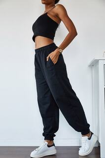 Женские спортивные штаны свободного покроя и завышенной талии на шнуровке XHAN, черный