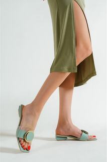 Женские тапочки Capone Skin на коротком каблуке с прозрачными полосками цвета мха зеленого цвета Capone Outfitters, зеленый