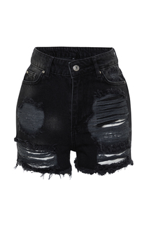 Джинсовые шорты из 100 % хлопка с рваными деталями и бермудами черного цвета Trendyol, черный