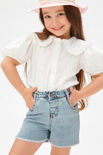 Джинсовые шорты с эластичной резинкой на талии и карманами для маленьких девочек Koton, синий