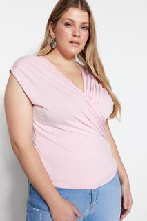 Розовая укороченная трикотажная блузка со сборками Trendyol, розовый