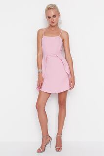 Розовое вечернее платье с квадратным вырезом Trendyol, розовый