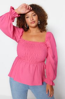 Розовая тканая блузка с воротником-сердечком Trendyol, розовый