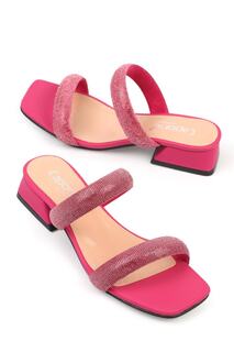 Женские тапочки цвета фуксии Capone на коротком каблуке с полосками и тупым носком цвета фуксии Capone Outfitters, розовый