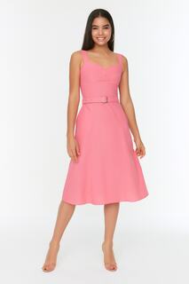 Розовое тканое платье с поясом TWOSS22EL3161 Trendyol, розовый