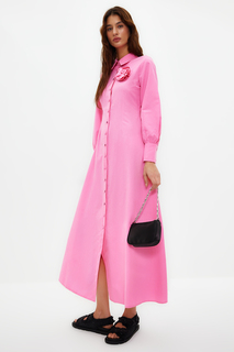 Розовое тканое платье-рубашка с цветочным принтом Trendyol Modest, розовый