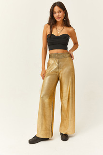 Женские трикотажные брюки цвета металлик цвета золотистого цвета Olalook, золотой