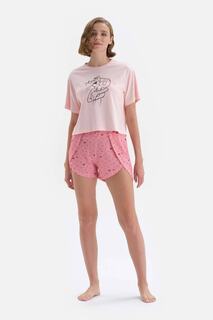 Розовый пижамный комплект с шортами и принтом License Dagi