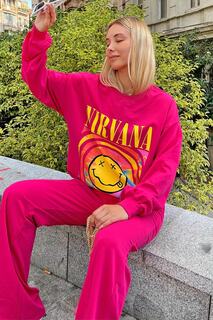 Розовый женский свитшот с круглым вырезом с принтом Nirvana Swist