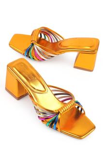 Женские туфли оранжевого цвета в полоску Capone с тупым носком и металлизированным носком на среднем каблуке Capone Outfitters, оранжевый
