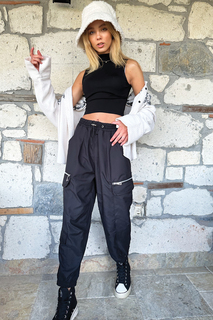 Женские черные спортивные брюки с отделкой на молнии Trend Alaçatı Stili, черный
