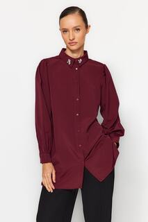 Рубашка - Бордовый - Классический крой Trendyol Modest, бордовый