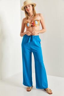Женские широкие брюки из вискозы с поясом на талии Bianco Lucci, синий