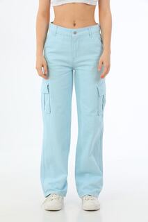 Женские широкие брюки-карго с высокой талией голубого цвета Bike Life, синий