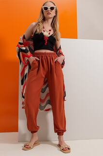 Женские эластичные брюки Aerobin с двойными карманами цвета корицы на талии и штанинах ALC-X8612 Trend Alaçatı Stili, коричневый